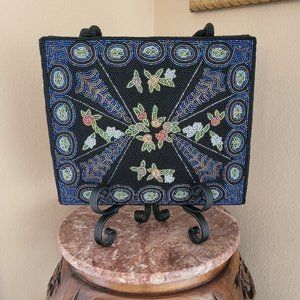 Black Comeco Beaded Floral Handbag